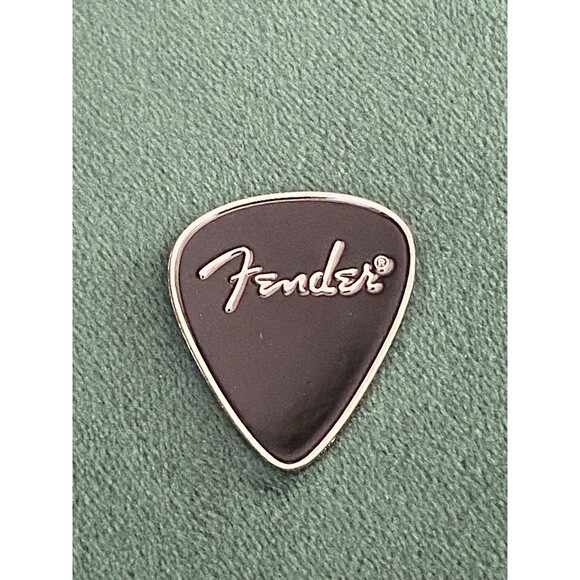 Fender Enamel Pin Brand New Fender Guitar Pick Shaped Pin Black & Silver - Picture 2 of 11